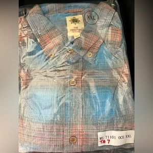 TA7 Men’s Long Sleeve Old Steamboat Corduroy Shirt Plaid Blue Orange NWT XXL